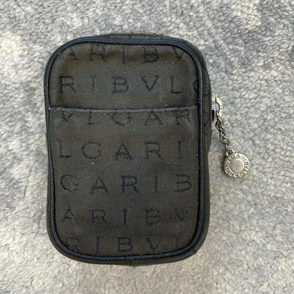 Bvlgari Mono Logo Mania Mini Zip Pouch Case Black Canvas Compact - Picture 4 of 14